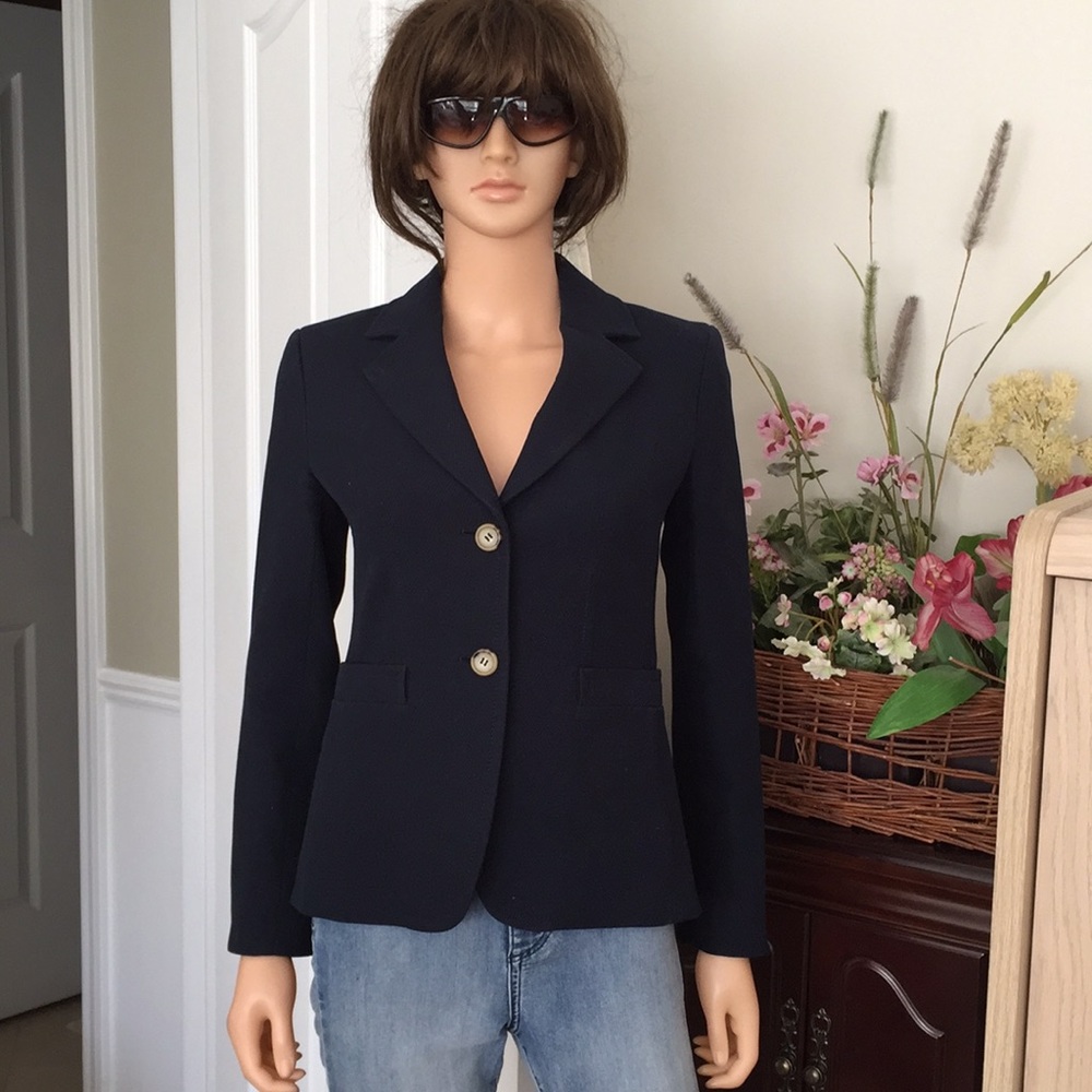 NWOT Talbots 100% Cotton Navy Blue Classic Blazer - Picture 2 of 10